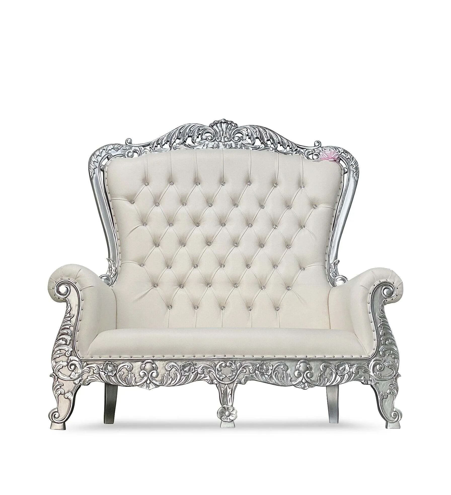 White and Silver Double Throne Chair